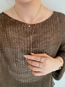 「TEN.（テン）の18KGP タイニーハートネックレス（ネックレス、ゴールド系）」を使った、Nishi Satsukiさん（レディース・156cm）の春コーディネート