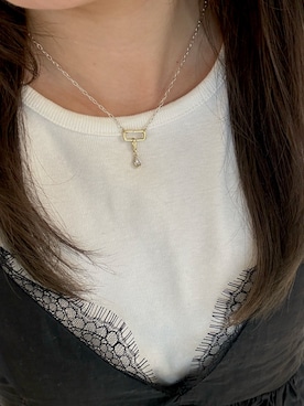 「TEN.（テン）のSILVER925 18KGP ポルタネックレス MIX 40cm（ネックレス、シルバー系）」を使った、Nishi Satsukiさん（レディース・156cm）の夏コーディネート