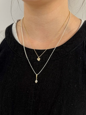 「TEN.（テン）の18KGP タイニーハートネックレス（ネックレス、ゴールド系）」を使った、Nishi Satsukiさん（レディース・156cm）の夏コーディネート