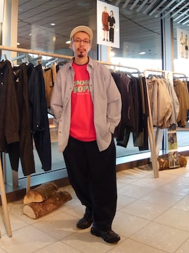 「EKAL（エカル）のアイテム（キャップ）」を使った、工藤寧さん（メンズ・176cm）の春コーディネート