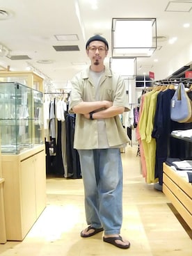 「HANES（ヘインズ）のアイテム」を使った、工藤寧さん（メンズ・176cm）の夏コーディネート