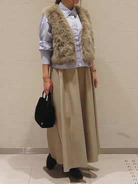 「ROPE' PICNIC（ロペピクニック）のキルティングベロアミニショルダーバッグ（ショルダーバッグ）」を使った、LISAさん（レディース・156cm）の秋コーディネート