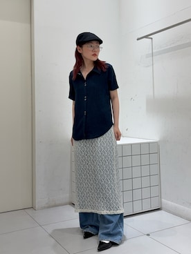 「SENSE OF PLACE by URBAN RESEARCH(センスオブプレイスバイアーバンリサーチ)のハーフスリーブカットシャツ(シャツ/ブラウス、ブルー系)」を使った、森あずささん(レディース・152cm)の春コーディネート