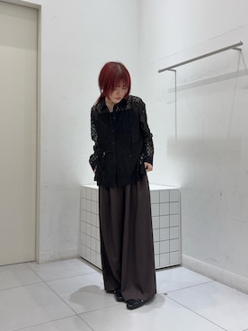 「SENSE OF PLACE by URBAN RESEARCH(センスオブプレイスバイアーバンリサーチ)のパッチワークレースシャツ(Shirts、ブラック系)」を使った、森あずささん(レディース・152cm)の夏コーディネート