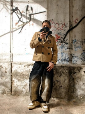 「FULL LIFE（フルライフ）のアイテム（ピーコート、ベージュ系）」を使った、papasfurugiさん（メンズ・172cm）の春コーディネート