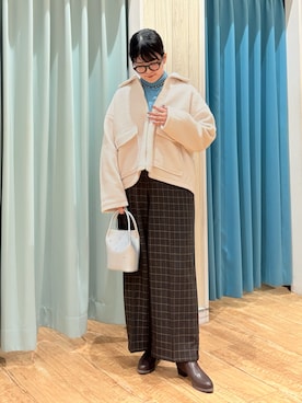 「SHOO・LA・RUE（シューラルー）のキラキラバックストレッチブーツ（ブーツ）」を使った、砂糖さん（レディース・161cm）の秋コーディネート