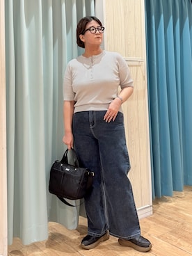 「SHOO・LA・RUE（シューラルー）の【S-LL】抜け感ある着こなしに ヘンリーネック リブニット（ニット/セーター、グレー系）」を使った、砂糖さん（レディース・161cm）の夏コーディネート