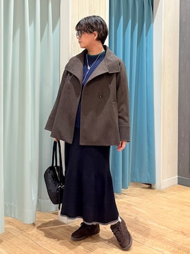 「SHOO・LA・RUE（シューラルー）の【S-LL】見た目以上に軽い ウール調 スタンドカラーショートコート（その他アウター、ブラウン系）」を使った、砂糖さん（レディース・161cm）の秋コーディネート