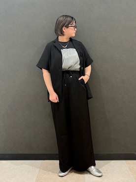 「SHOO・LA・RUE（シューラルー）の【S-LL/洗濯機可/セットアップ可】軽凛(かろりん) ひんやり半袖ジャケット（テーラードジャケット、ブラック系）」を使った、砂糖さん（レディース・161cm）の春コーディネート