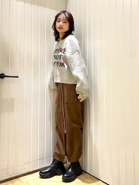 「キッズ服」｜「アイテム（ブーツ）」を使った、usuさん（レディース・165cm）の冬コーディネート