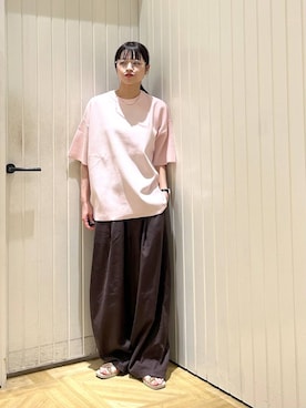 「LOWRYS FARM（ローリーズファーム）の【LFM(U)】ソフリネンパンツ /接触冷感・UVカット・クイックドライ　620977（その他パンツ、ブラウン系）」を使った、usuさん（レディース）の春コーディネート