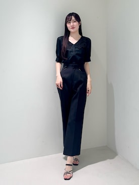 「MERCURYDUO（マーキュリーデュオ）の2WAYラメストラップサンダル（凉鞋、ブラック系）」を使った、kyokaさん（レディース・167cm）の春コーディネート