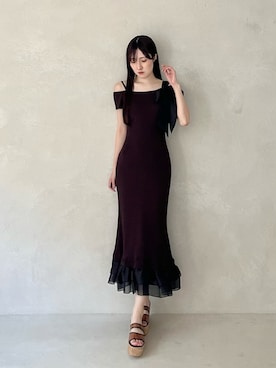 「MERCURYDUO（マーキュリーデュオ）のワンショルリボンティアードニットワンピース（连衣裙、ブラウン系）」を使った、kyokaさん（レディース・167cm）の春コーディネート