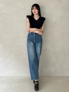 「MERCURYDUO（マーキュリーデュオ）のアイテム（シューズ、ブラウン系）」を使った、kyokaさん（レディース・167cm）の夏コーディネート