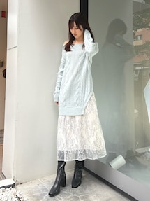 レースドッキングケーブルニットワンピース｜マーキュリーデュオ