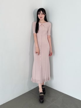 「MERCURYDUO（マーキュリーデュオ）のカットアウトリブワンピース（ワンピース、ベージュ系）」を使った、kyokaさん（レディース・167cm）の夏コーディネート