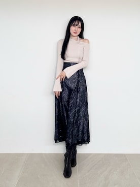 「MERCURYDUO（マーキュリーデュオ）のストレッチロングブーツ（Boots、ブラック系）」を使った、kyokaさん（レディース・167cm）の秋コーディネート
