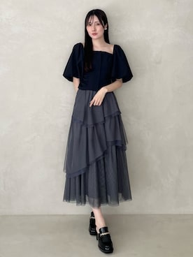 「MERCURYDUO（マーキュリーデュオ）のアイテム（シューズ、ブラック系）」を使った、kyokaさん（レディース・167cm）の夏コーディネート