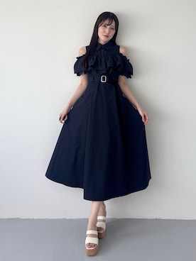 「MERCURYDUO（マーキュリーデュオ）のオフショルシャツワンピース（连衣裙、ブルー系）」を使った、kyokaさん（レディース・167cm）の春コーディネート