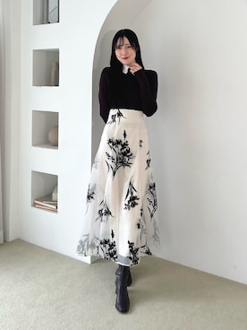 「MERCURYDUO（マーキュリーデュオ）のストレッチロングブーツ（Boots、ブラウン系）」を使った、kyokaさん（レディース・167cm）の秋コーディネート
