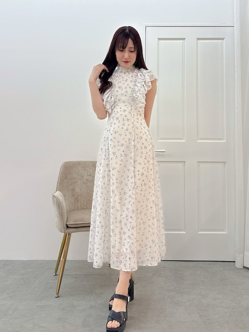 新品✨マーキュリーデュオ 23SS カシュクールパフスリーブワンピース S 水彩フラワーウエストリブカシュクールワンピース[品番