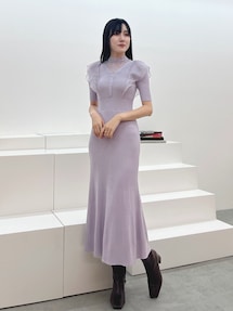 2WAYオーガンジードッキングラッフルニットワンピース