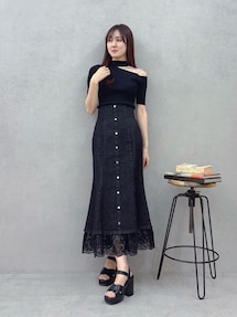 レース切替 デニムスカート マーメイドスカート フレア 総柄 マーメイドスカート 大人可愛いマーメイドフレアスカート デニム
