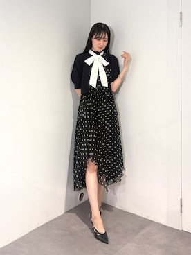 「MERCURYDUO（マーキュリーデュオ）のギャザーリボンミュール（その他シューズ、ブラック系）」を使った、kyokaさん（レディース・167cm）の夏コーディネート
