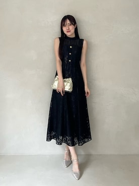 「MERCURYDUO（マーキュリーデュオ）のレースベアドッキングワンピース（连衣裙、ブラック系）」を使った、kyokaさん（レディース・167cm）の春コーディネート