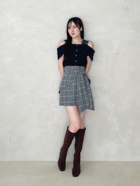 「MERCURYDUO（マーキュリーデュオ）のサイドリボンスカパン（スカート、ブラック系）」を使った、kyokaさん（レディース・167cm）の夏コーディネート