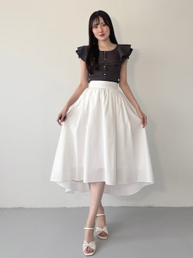 「MERCURYDUO（マーキュリーデュオ）のナローラインクリアヒールサンダル（サンダル、ホワイト系）」を使った、kyokaさん（レディース・167cm）の夏コーディネート