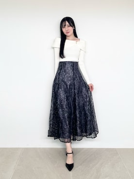 「MERCURYDUO（マーキュリーデュオ）のグリッターリボンパンプス（Pumps、ブラック系）」を使った、kyokaさん（レディース・167cm）の秋コーディネート