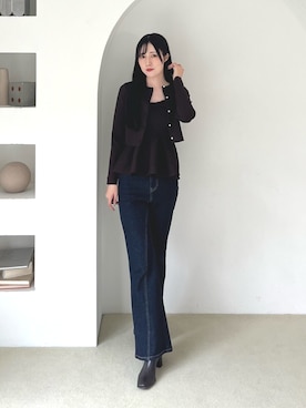 「MERCURYDUO（マーキュリーデュオ）のストレッチロングブーツ（Boots、ブラック系）」を使った、kyokaさん（レディース・167cm）の秋コーディネート