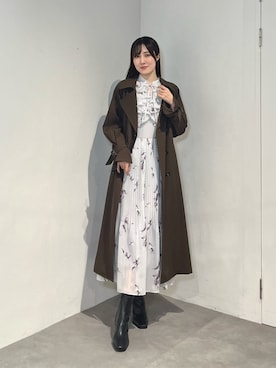 「MERCURYDUO（マーキュリーデュオ）のフェイクレザースクエアトゥストレッチショートブーツ（Boots、ブラック系）」を使った、kyokaさん（レディース・167cm）の秋コーディネート