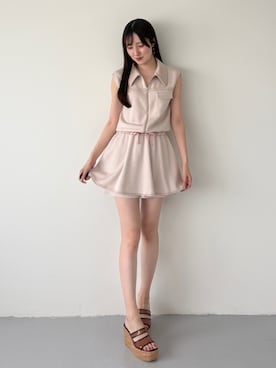 「MERCURYDUO（マーキュリーデュオ）のクリアベルトウェッジサンダル（サンダル、ブラウン系）」を使った、kyokaさん（レディース・167cm）の夏コーディネート