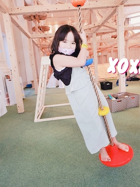 「GU（ジーユー）のアイテム（オールインワン・サロペット）」を使った、jssasaさん（キッズ・120cm）の夏コーディネート