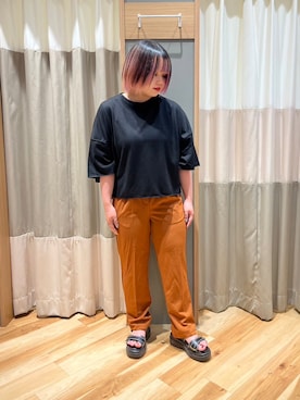 「Samansa Mos2 blue（サマンサモスモスブルー）のアイテム（パンツ、オレンジ系）」を使った、さっち🐾さん（レディース・152cm）の夏コーディネート
