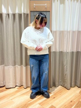 「オフホワイト」｜「アイテム（パンツ）」を使った、さっち🐾さん（レディース・152cm）の冬コーディネート