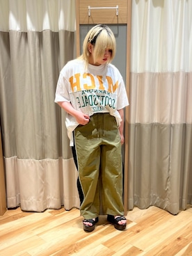 「オフホワイト」｜「アイテム（パンツ）」を使った、さっち🐾さん（レディース・152cm）の夏コーディネート