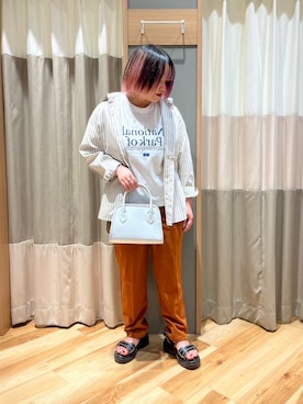 「Samansa Mos2 blue（サマンサモスモスブルー）のアイテム（パンツ、オレンジ系）」を使った、さっち🐾さん（レディース・152cm）の夏コーディネート