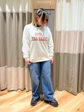 「オフホワイト」｜「アイテム（パンツ）」を使った、さっち🐾さん（レディース・152cm）の冬コーディネート
