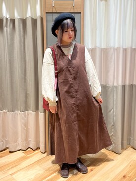 「配色」｜「アイテム（ハンチング/ベレー帽）」を使った、さっち🐾さん（レディース・152cm）の秋コーディネート