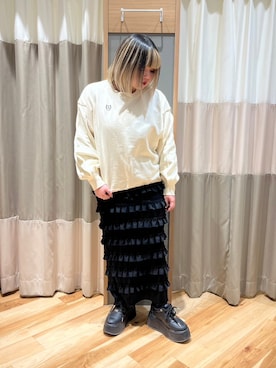 「オフホワイト」｜「アイテム（スカート）」を使った、さっち🐾さん（レディース・152cm）の冬コーディネート