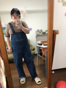 「ぽっちゃり」｜「アイテム（サロペット/オーバーオール）」を使った、にこさん（レディース・160cm）の夏コーディネート