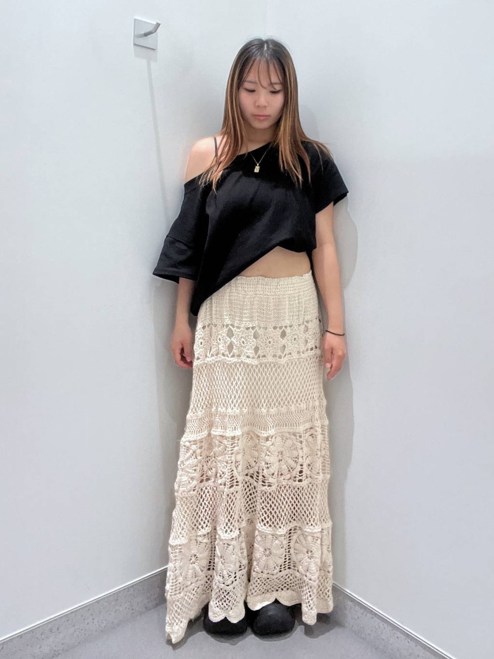 「夏コーデ」｜「FOREVER 21の【2025SS】カップ付きクロップドキャミ（キャミソール、ブラック系）」を使った、amiriiiさん（レディース・161cm）の夏コーディネートの1枚目の写真