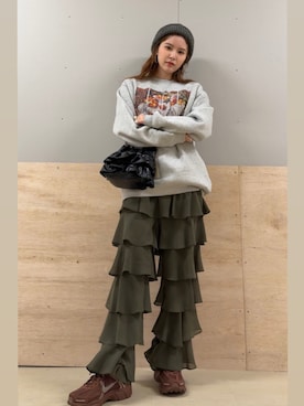 「アイテム（ニットキャップ/ビーニー、グレー系）」を使った、カトソンさん（レディース・158cm）の冬コーディネート