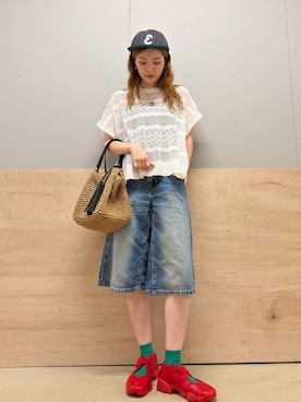 「URBAN RESEARCH Sonny Label（アーバンリサーチサニーレーベル）のLEVI’S　SUPER BAGGY SHORT（その他パンツ、ブルー系）」を使った、カトソンさん（レディース・158cm）の夏コーディネート