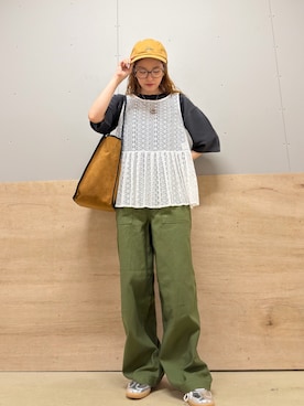 「URBAN RESEARCH DOORS（アーバンリサーチドアーズ）のワイドベイカーパンツ（その他パンツ、グリーン系）」を使った、カトソンさん（レディース・158cm）の秋コーディネート