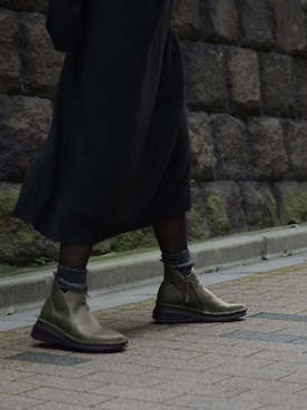 「my footのアイテム（ブーツ、グリーン系）」を使った、ミントさん（レディース・160cm）の冬コーディネート