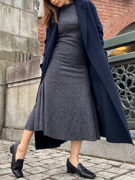 「heureuxのアイテム（ローファー、ブラック系）」を使った、ミントさん（レディース・160cm）の冬コーディネート